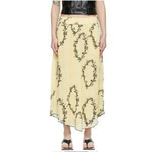 Ganni Yellow Pleated Floral Midi Skirt New Medium